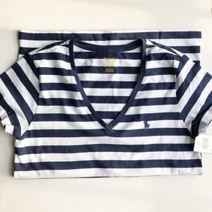 BNWT Navy & white striped Polo V neck 🏇🏻